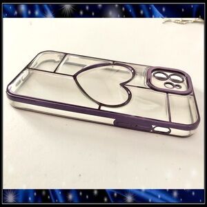 New Purple Metallic Foil Apple iPhone 12 Soft Plastic Love Heart Case Cover